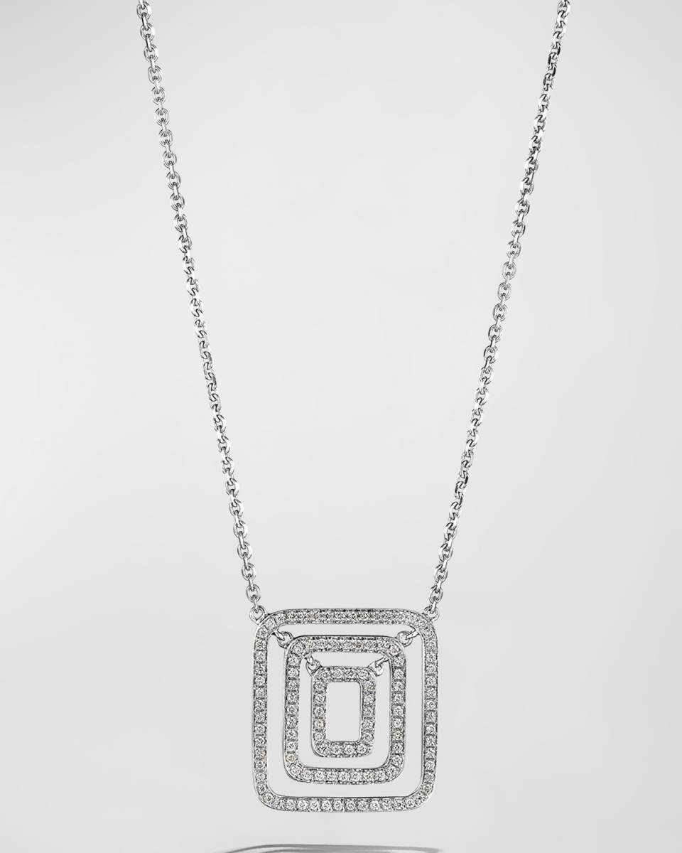 18K White Gold Piece Square Swing Pave Diamond Necklace